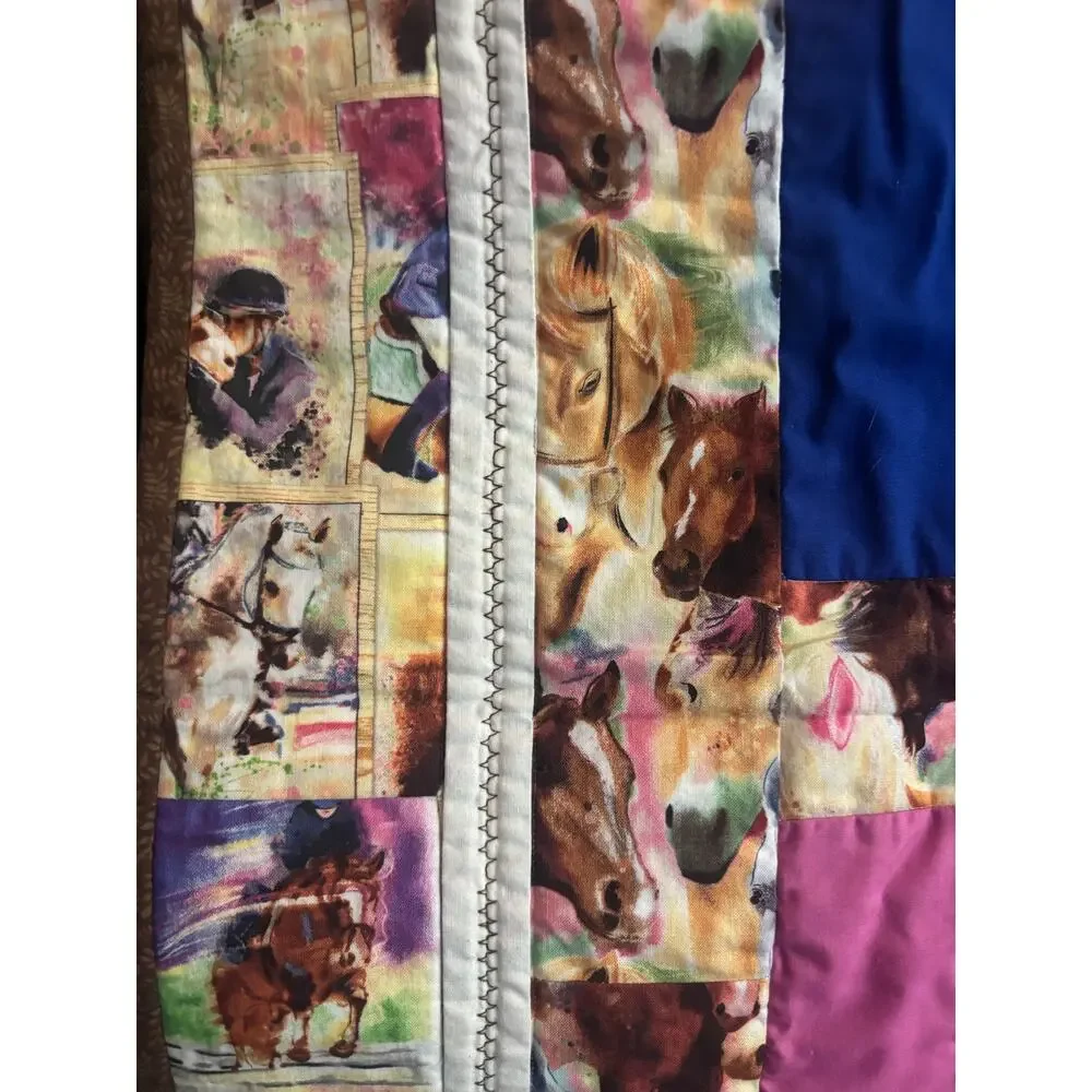 Handmade Fabric Wall Hanging Horses Equestrian Country Farmhouse 29 x 29